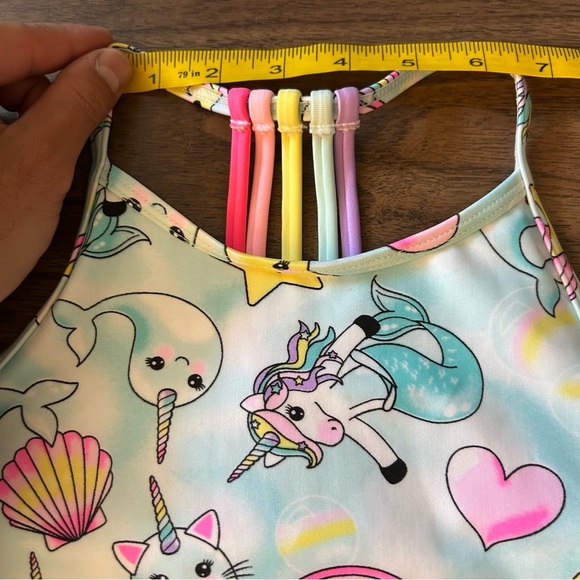 ❤️ Children's Place 10/12 Uni-mermaid Swim Top With Rainbow Back Straps - Picture 5 of 8